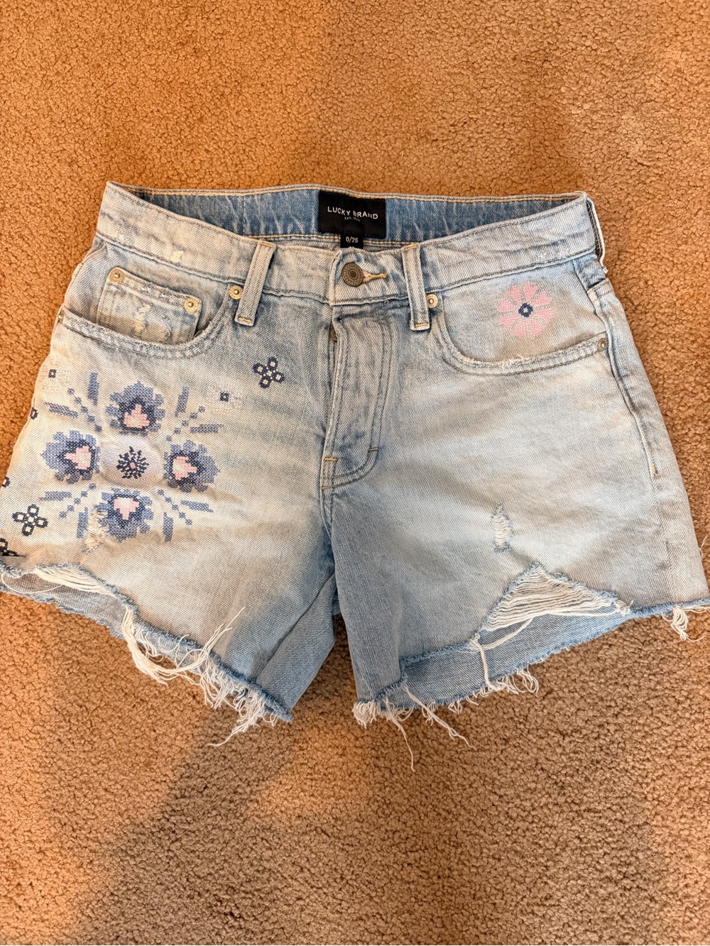 Lucky Brand Pale Blue Embroidered Denim Cutoff Shorts